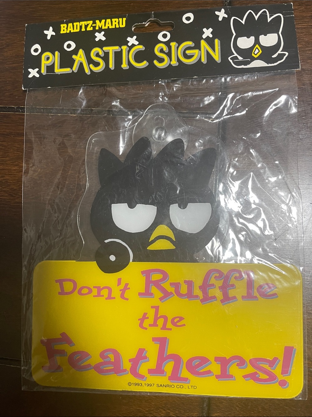 vintage Badtz-Maru plastic sign manufactured by Sanrio in the late 1990s